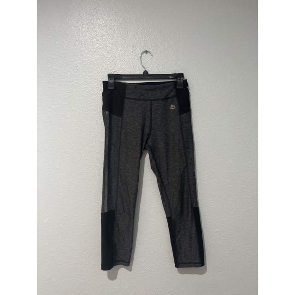 RBX Women Gray Black Colorblock Mesh Panel Active Leggings Capri CR6208 S
